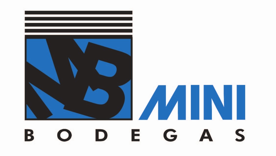 Logo de Mini Bodegas con diseño moderno en azul y negro.