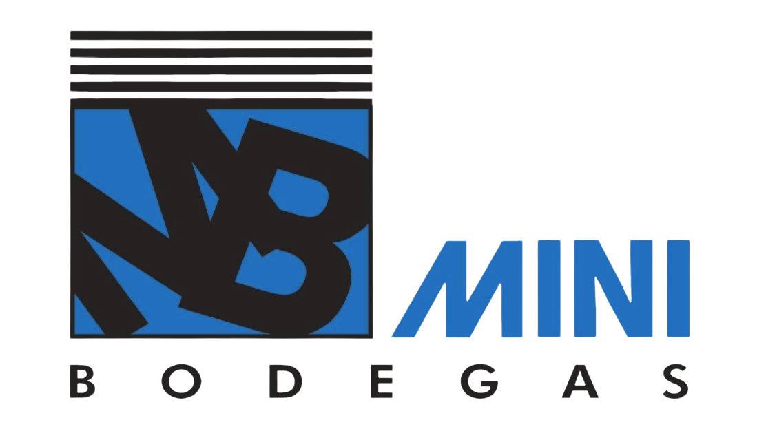 Logo de Mini Bodegas con diseño moderno en azul y negro.